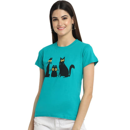 Preneum Womens Cotton Regular Fit Latest Graphic Stylish Printed Short Sleeves Casual T-Shirt || Latest Style (Pack 4), Blue &