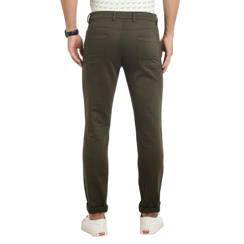 Turtle Men Cotton Olive Narrow Fit Solid Stretchable Jeans