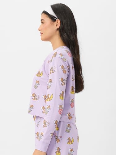 The Souled Store Official Tom and Jerry : Jerry Wants A Snack Short Sleeve Round Neck Slim Fit Cropped Tops for Women and Girls
