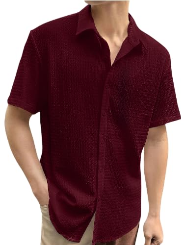 Pinkmint Popcorn Shirt for Men Soild Slim Fit Sleeve Spread Collar Trendy Men Shirt Summer Wear Goa Wear Beige