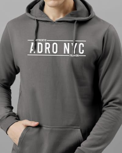 ADRO Men's Printed Hoodie, Steel Grey, Size 48, Cotton Material, Model H24-ADRO-SG
