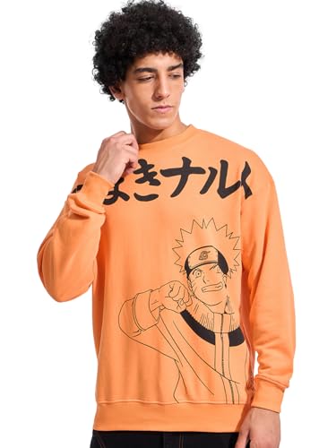 Bewakoof Official Naruto Merchandise Mens Graphic Print Oversized Fit Full Sleeve Round Neck Poly Cotton Sweatshirt_644626_Oran