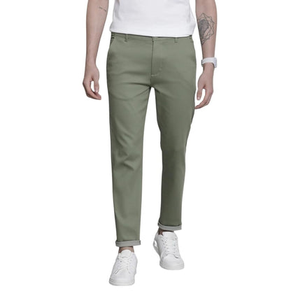 The Indian Garage Co Men Slim Fit Solid Mid-Rise Stretchable Chinos Oil Green