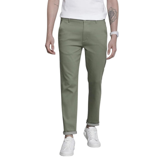 The Indian Garage Co Men Slim Fit Solid Mid-Rise Stretchable Chinos Oil Green