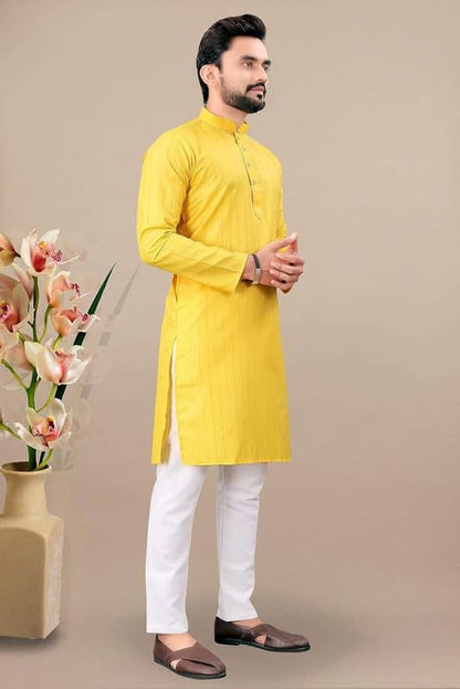 Fashion Gallery MenS Stylish Lurex Stripe Straight Knee Length Kurta -| Mens Kurta| Ethnic Wear | Lurex Fabric Kurta For Men (M