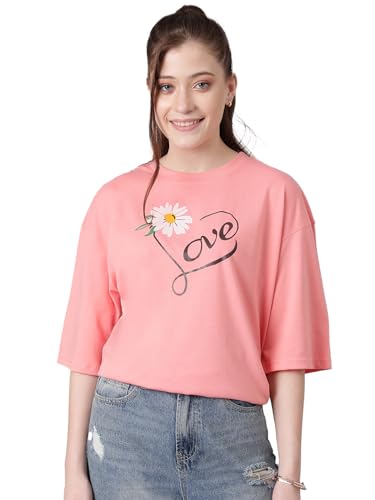 KOTTY Womens Cotton Blend Printed Oversized T-Shirts