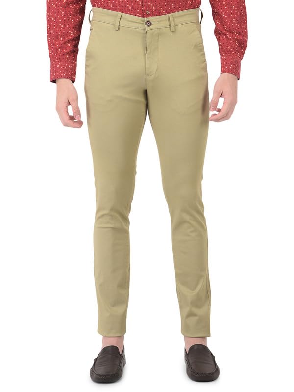 Turtle Men Beige Printed Narrow Fit Trousers