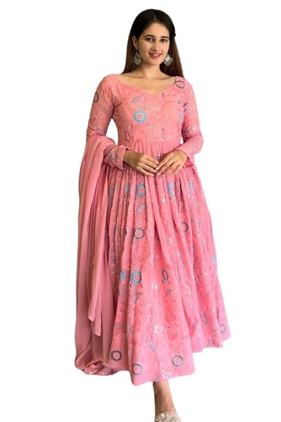 Fashion Basket Havy Georgette Embroidered Anarkali Dress For Women Light Pink