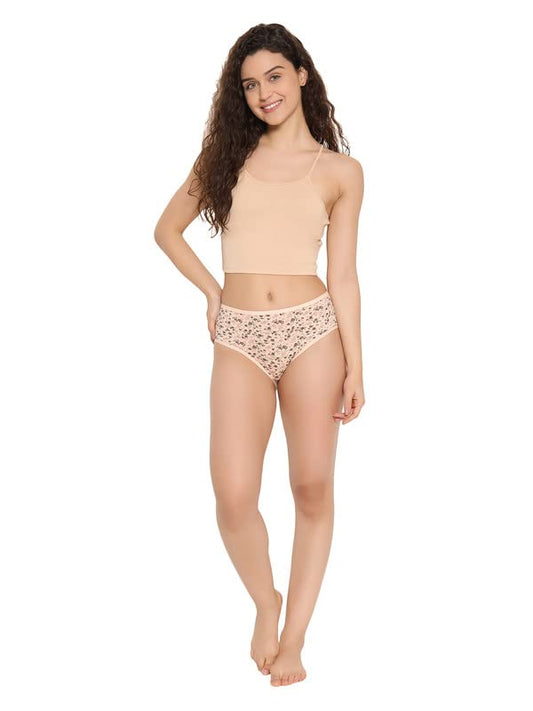 Clovia Womens Cotton Mid Waist Floral Print Hipster Panty (PN3411Z24_Beige_XL)