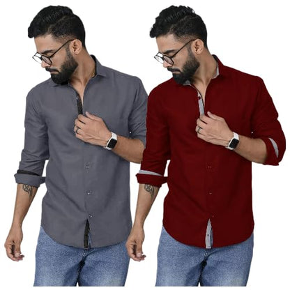 Pinkmint Combo Cotton Shirt for Men Button Down Spread Collar Shirt