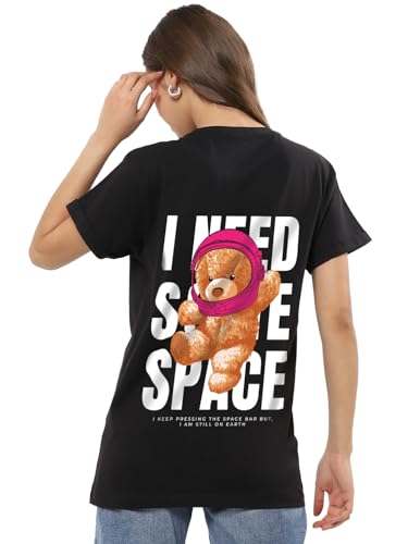 Bewakoof Womens I Need Some Space Graphic Black Crew Neck Half Sleeve T-Shirt