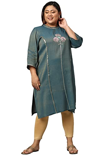 Aurelia Women Tapestry Viscose Zari Solid Yarn Dyed Straight Kurta
