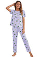 SMOWKLY Printed Round Neck Short Sleeve Night Suit Set for Women  Soft Pajama Set | Comfortable Cotton Blend Night Dress & Sleep