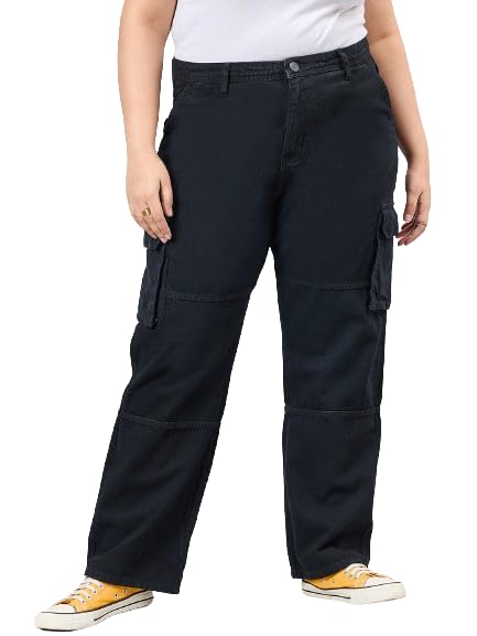 Style Quotient Women Plus Size Black Relaxed Fit High Rise Cargos