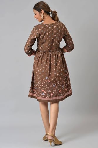 Aurelia WomenS Polyester Fit And Flare Knee-Length Casual Dress (22Ona13070-505324_Brown