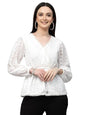Style Quotient Women White Self Design Lace Regular Smart Casual Peplum Tops
