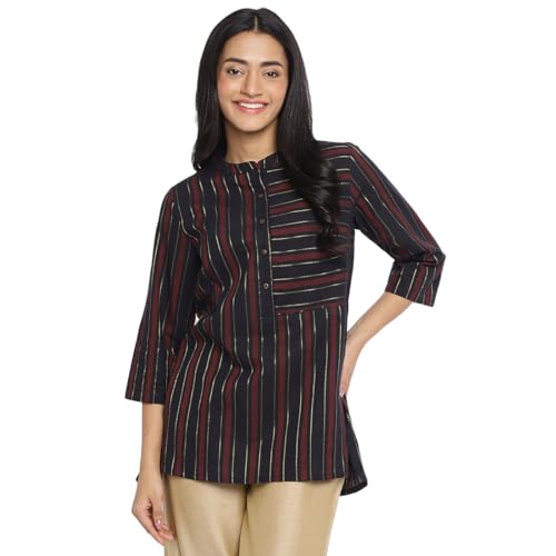 Fabindia Women's Cotton Blend Striped Slim Short Kurta