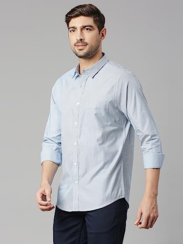 Thomas Scott Mens Striped Slim Fit 100% Cotton Casual Shirt with Spread Collar and Long Sleeve