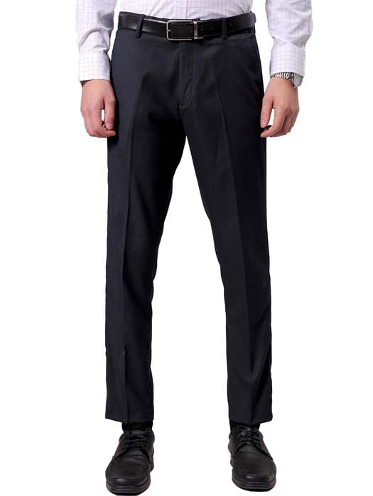 The Indian Garage Co Men Slim Fit Self Design Mid-Rise Stretchable Formal Trousers Dark Navy