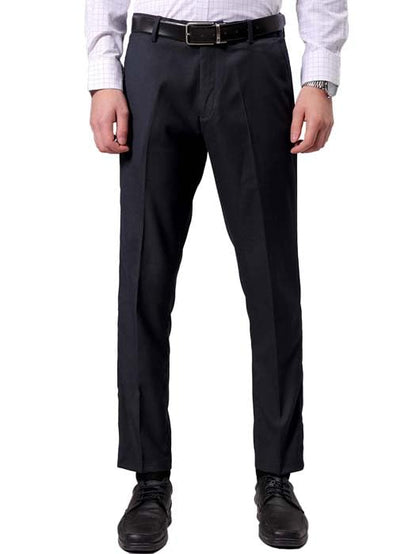 The Indian Garage Co Men Slim Fit Self Design Mid-Rise Stretchable Formal Trousers Dark Navy