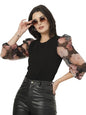 Style Quotient Women Black Top with Printed Sleeves