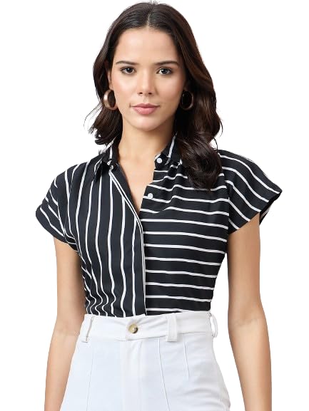 Style Quotient Stripe Short Sleeve Shirt Black