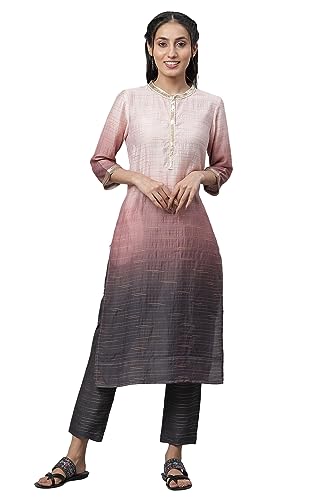 Pink Nylon Viscose Ombrey Kurta And Trouser Set_23Auas14570-507733