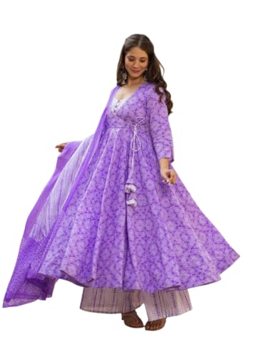 Wedani Rayon Anarkali Dress for Women Purple