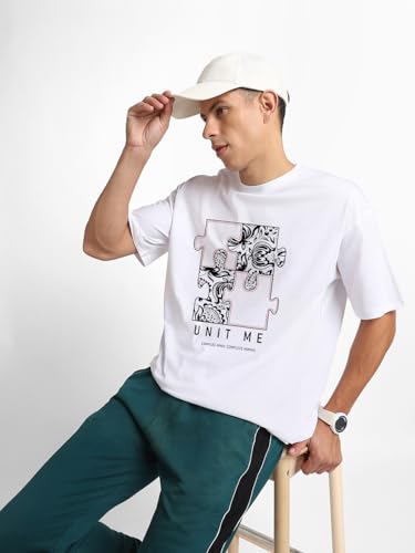 Nobero MenS Solid Oversized Fit T-Shirt (1M-Twrt-C0726_White