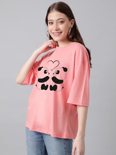 KOTTY Womens Cotton Blend Printed Oversized T-Shirts