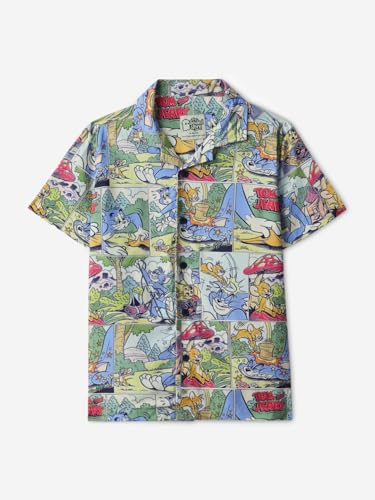 The Souled Store Tom & Jerry: Comics Boys Short Sleeves Collared Neck Button Front Multicolor All Over Printed Viscose Shirts (2