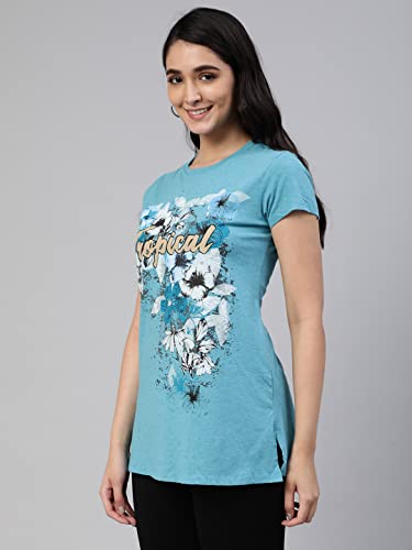 Lyra Pure Cotton Round Neck Long Printed T-Shirt For Women