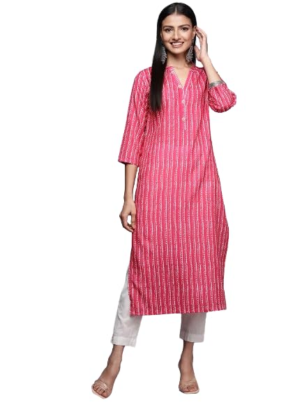 Varanga Fuchsia Printed Straight Kurta with Mandarin Collar
