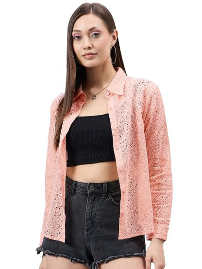 Style Quotient Women Self Design Nude Lace Regular Shirt