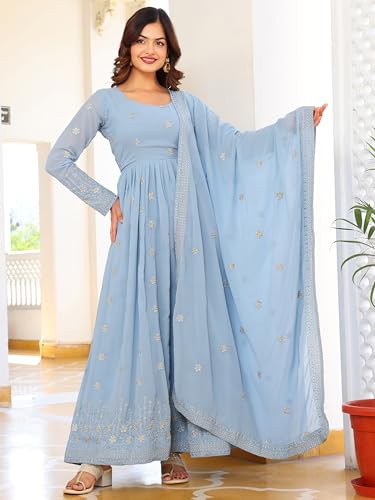Fashion Basket Georgette Anarkali Kurta For Women Sky Blue