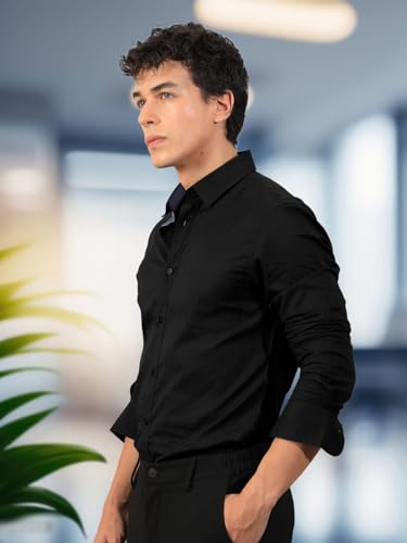 Pinkmint Mens Regular Fit Soft Cotton Blend Casual Combo Shirt with Pocket Design & Spread Collar Full Sleeves Formal Shirt Bla
