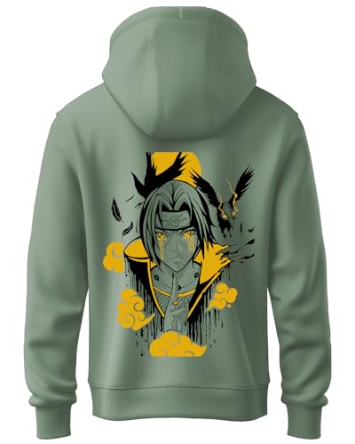 ADRO Mens Hoodies with Itachi Uchiha Anime Backside Printed, 100% Cotton 340GSM. (H23-M-ITA-PT_Pista_XL)