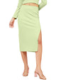 OOMPH! Ribbed Lycra Pencil Skirt with Side Slit for Women Green - msk246