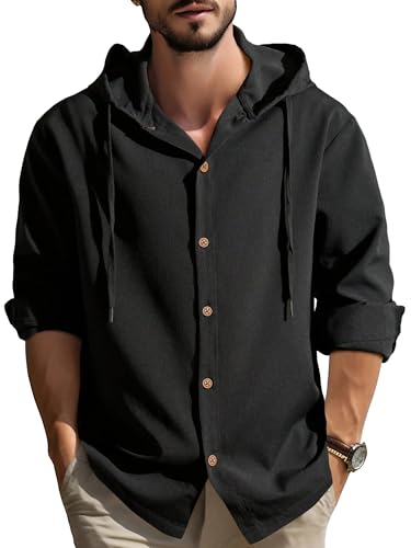 Noble Monk MenS Solid Regular Fit Shirt | Full Sleeves Hooded Shirt For Men