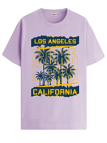 ADRO LA Surfers California Printed T-Shirt for Men - 100% Cotton, Regular Fit, Soft Breathable Fabric. (RN23-M-SRF-PU_Purple_XL)