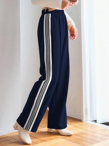 Greciilooks WomenS Relaxed Fit High Rise High-Waist Korean Style Trousers | Elegant Pants | Stylish Formal & Casual Wear Blue