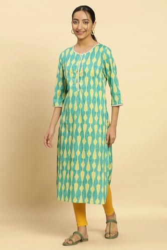 W For Woman WomenS Cotton Geometric Regular Kurta (24Few10767-123532_Green