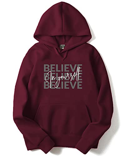 ADRO Believe in Your Self Printed Hoodie/Sweatshirt for Men (H22-M-INV-MR_Maroon_XL)