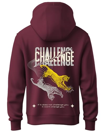 ADRO Mens Abstract Design Backside Printed Hoodies in Premium Cotton Fleece 340 GSM (H23-M-CHL-MR_Maroon_XL)