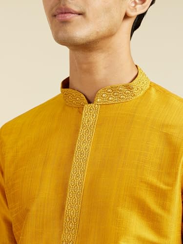 DIWAS BY MANYAVAR Men's Art Silk Kurta, Mustard, XL, Model KFN011-328-XL, Solid Design