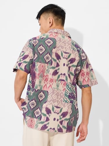 The Souled Store Ikat Soul Mens And Boys Short Sleeves Collared Neck Button Front Multicolor All Over Printed Rayon Regular Fit