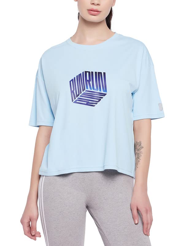Clovia Womens Graphic Print Active T-Shirt (AT0193P03_Blue_XL)