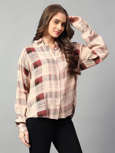 KOTTY Womens Oversized Printed Cotton Blend Stylish Looking Shirts(Multicolor,XL)