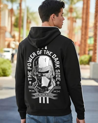 Bewakoof Official Star Wars Merchandise Mens Graphic Print Regular Fit Full Sleeve Hooded Neck Cotton Blend Hoodies_628895_Blac