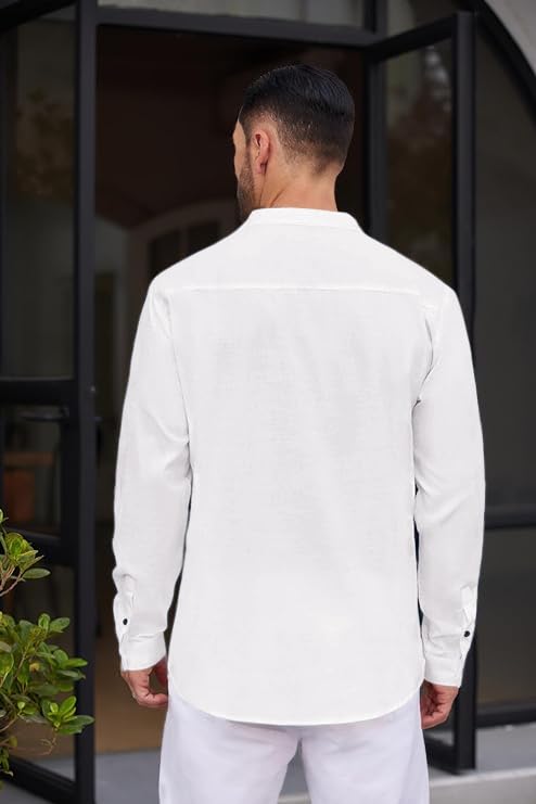Macsivo MenS Stylish Mandarin Collar Kurta | Casual Ethnic Fusion Shirt For Daily, Party & Travel | Full Sleeves | Cotton Polye
